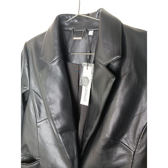 Chico’s Faux Leather Topper Coat Black Longline Blazer Jacket Size 0 (S) NWT - Picture 9 of 16